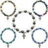 Bracelet sur elastique en hematite et pierre naturelle ou synthetique Ø 7 mm avec croix..