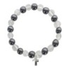 Bracelet sur elastique en hematite et pierre naturelle ou synthetique Ø 7 mm avec croix..