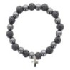 Bracelet sur elastique en hematite et pierre naturelle ou synthetique Ø 7 mm avec croix..