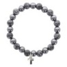 Bracelet sur elastique en hematite et pierre naturelle ou synthetique Ø 7 mm avec croix..