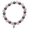 Bracelet sur elastique en hematite et pierre naturelle ou synthetique Ø 7 mm avec croix..