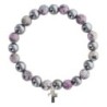 Bracelet sur elastique en hematite et pierre naturelle ou synthetique Ø 7 mm avec croix..