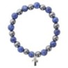 Bracelet sur elastique en hematite et pierre naturelle ou synthetique Ø 7 mm avec croix..