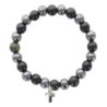 Bracelet sur elastique en hematite et pierre naturelle ou synthetique Ø 7 mm avec croix..