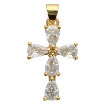 Croix de cou dorée supérieur avec pierres OZ H. 2.1 cm.