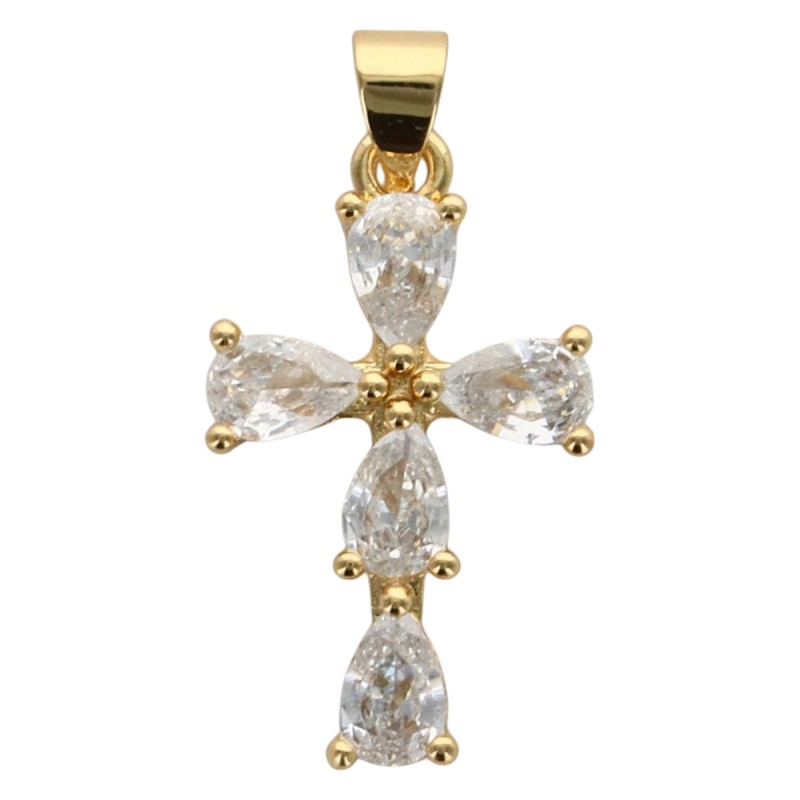Croix de cou dorée supérieur avec pierres OZ H. 2.1 cm.