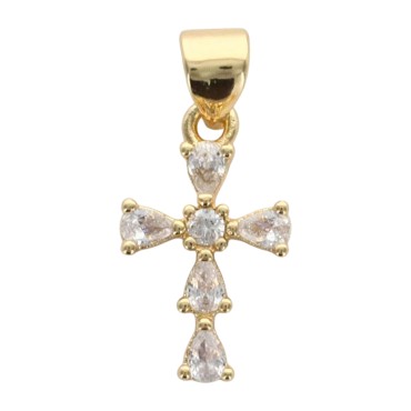 Croix de cou dorée supérieur avec zircons, H. 1.3 cm.