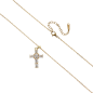 Collier avec chaîne en laiton de couleur dorée, L. 40 cm et croix avec zircons, H. 2.5 cm.