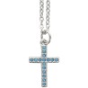 Collier avec chaîne et croix avec des zircons bleu 1.6 cm en acier inoxydable de couleur argentée, L 45 cm ajustable.