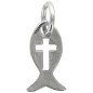 Pendentif Ichtus avec croix ajourée en laiton de couleur argenté, H. 1 cm.
