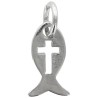 Pendentif Ichtus avec croix ajourée en laiton de couleur argenté, H. 1 cm.