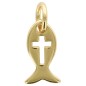 Pendentif Ichtus avec croix ajourée en laiton de couleur doré, H. 1 cm.