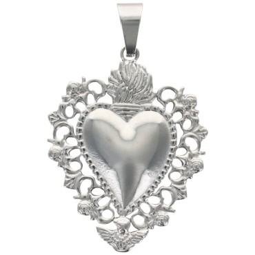 Pendentif de L'Ex-Voto en acier inoxydable de couleur argenté, H. 3.7 cm.