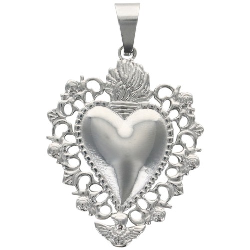 Pendentif de L'Ex-Voto en acier inoxydable de couleur argenté, H. 3.7 cm.