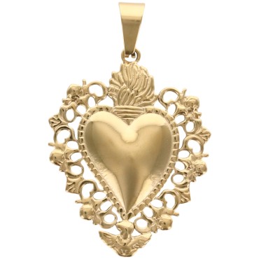 Pendentif de L'Ex-Voto en acier inoxydable de couleur dorée, H. 3.7 cm.