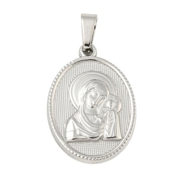 Médaille en acier inoxydable de couleur argenté, H. 2.1 cm. Existe avec différents Saints.