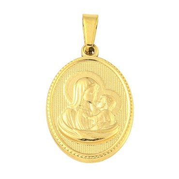 Médaille en acier inoxydable de couleur dorée, H. 2.1 cm. Existe avec différents Saints