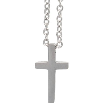 Collier avec chaine et croix H. 1.5 cm en acier inoxydable de couleur argente. L 45 cm ajustable.