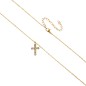 Collier avec chaîne et croix avec des zircons en acier inoxydable de couleur dorée, L. 45 cm ajustable.