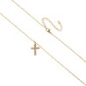 Collier avec chaîne et croix avec des zircons en acier inoxydable de couleur dorée, L. 45 cm ajustable.