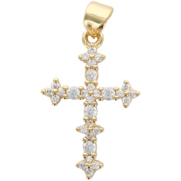 Croix de cou façon baroque dorée supérieur avec pierres OZ, H. 2.2 cm.