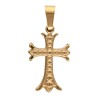 Croix de cou en acier inoxydable de couleur dorée en relief, H 1.90 cm.