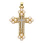 Croix de cou dorée supérieur avec imitation perle, H. 3.4 cm.