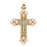 Croix de cou dorée supérieur avec imitation perle, H. 3.4 cm.