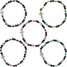 Bracelet sur élastique, grains ronds Ø 4 mm, pierre de lave naturelle & pierre synthétique, croix avec strass. Lot 5 assortis.