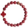 Bracelet sur élastique grains rond en pierre naturelle Ø 9 mm, avec croix. LOT DE 5 ASSORTIS.....