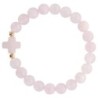 Bracelet sur élastique grains rond en pierre naturelle Ø 9 mm, avec croix. LOT DE 5 ASSORTIS.....