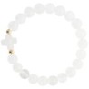 Bracelet sur élastique grains rond en pierre naturelle Ø 9 mm, avec croix. LOT DE 5 ASSORTIS.....