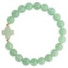 Bracelet sur élastique grains rond en pierre naturelle Ø 9 mm, avec croix. LOT DE 5 ASSORTIS.....