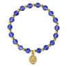 Bracelet sur élastique grains rond en verre Ø 6 mm avec médaille de la V. Miraculeuse de couleur dorée. Différentes couleurs