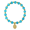 Bracelet sur élastique grains rond en verre Ø 6 mm avec médaille de la V. Miraculeuse de couleur dorée. Différentes couleurs
