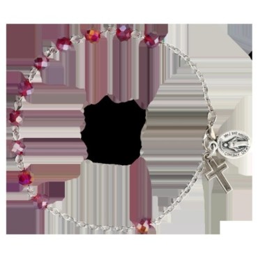 Bracelet sur chaine grains rond en cristal Ø 4 mm avec médaille de la Vierge Miraculeuse- Différents Saints