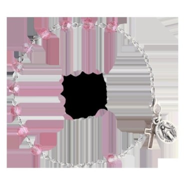 Bracelet sur chaine grains rond en cristal Ø 4 mm avec médaille de la Vierge Miraculeuse- Différents Saints