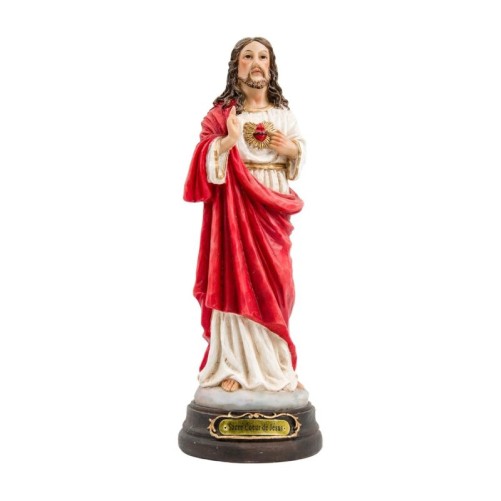 Statue en résine peinte à la main, représentant le Sacré-Cœur de Jésus.