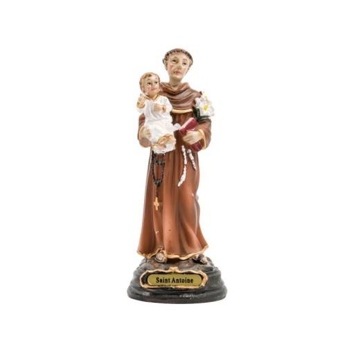 Statue de saint Antoine de Padoue en résine peinte à la main.