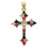 Croix de cou dorée supérieur avec zircons de couleur, H. 3.2 cm.