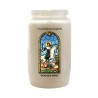 Veilleuse blanche 3 jours avec image vitrail de saint, hauteur 9,7 cm Ø 5.8 cm..