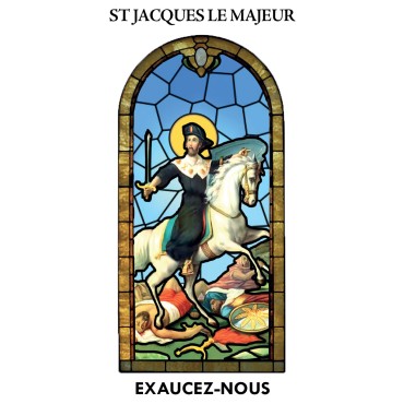 Autocollant Transparent vitrail de saint avec priere H. 10.5 x 6.5 cm pour bougie de neuvaine..