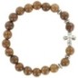 Bracelet sur élastique grains en bois marron Ø 7 mm avec croix métal.