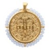 Médaille de Saint Benoit en acier inoxydable doré supérieur avec grains en verre de différentes couleurs, Ø 3 cm.