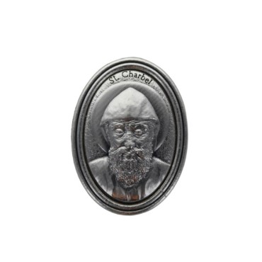 Plaque auto ovale H. 3.8 cm en metal couleur argentee. Plusieurs saints.