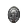 Plaque auto ovale H. 3.8 cm en metal couleur argentee. Plusieurs saints.
