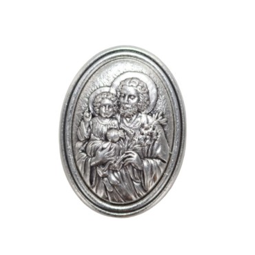 Plaque auto ovale H. 3.8 cm en metal couleur argentee. Plusieurs saints.