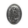 Plaque auto ovale H. 3.8 cm en metal couleur argentee. Plusieurs saints.