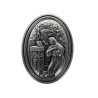 Plaque auto ovale H. 3.8 cm en metal couleur argentee. Plusieurs saints.