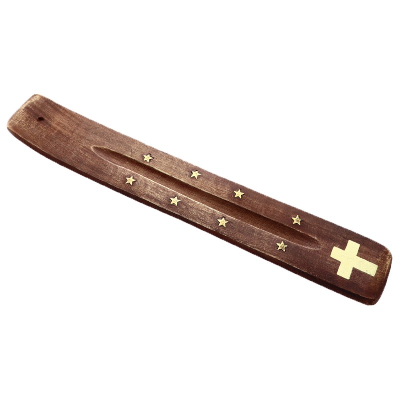 Brûle-encens en bois pour bâtonnets, décor imprimé, 26 × 3,5 cm. Boîte de 4..
